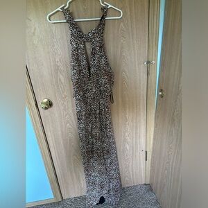 free people maxi dress. open back. high neck. slit in middle front of dress
